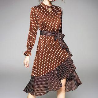 Ruffle Dotted Long-sleeve Dress