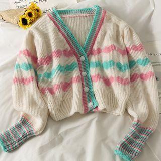 Heart-print Crop Cardigan White - One Size