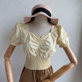 Heart-shape Puff-sleeve Cropped Top