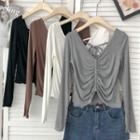 V-neck Ruched Cropped Long-sleeve T-shirt