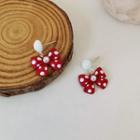 Polka Dot Bow Faux Pearl Dangle Earring 1 Pair - White & Red - One Size