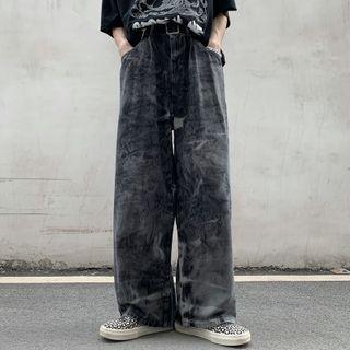 Washed Tie-dye Straight Cut Jeans