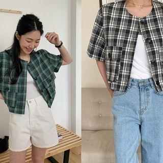 Buttoned Tartan-plaid Jacket