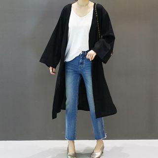 Drawstring-waist Open-front Coat