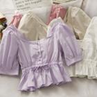 Drawstring-waist Plain Crop Top