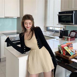 Set : Striped Knit Dress + Knit Coat