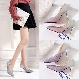 Gradient Glitter Fabric High-heel Pointed Pumps