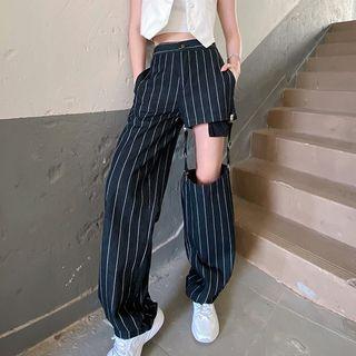 Striped Cutout Wide-leg Jeans