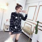 Star Print Color Panel Knit Sweater / Mesh Skirt