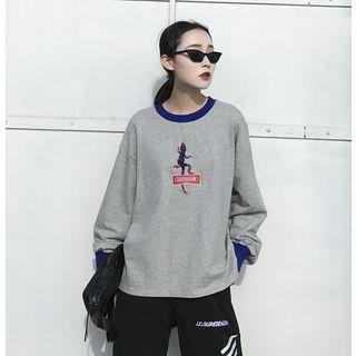 Lizard-embroidered Loose-fit Top Gray - One Size