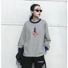 Lizard-embroidered Loose-fit Top Gray - One Size
