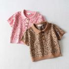 Short Sleeve Leopard Print Polo Knit Shirt