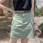 Belted Flap-pocket Miniskirt