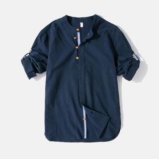 Elbow-sleeve Henley Blouse