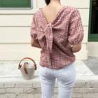 Tie-back Checked Blouse