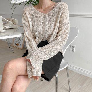 Boxy See-through Rib-knit Top