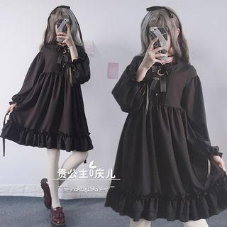 Long-sleeve Embellished Chiffon Dress As Shown In Figure - One Size