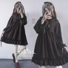 Long-sleeve Embellished Chiffon Dress As Shown In Figure - One Size