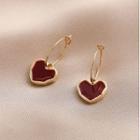 Heart Alloy Dangle Earring 1 Pair - Gold Trim - Dark Red - One Size