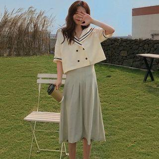 Double Breasted Shirt / A-line Midi Skirt