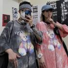 Elbow-sleeve Tie-dyed Bear Print T-shirt