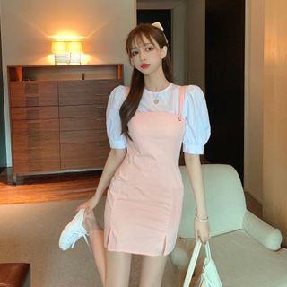 Puff Short-sleeve Top / Suspender Sheath Dress