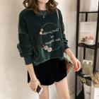 Embroidered Velvet Loose Top