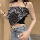 Paisley Print Cropped Camisole Top Black - One Size