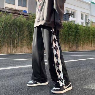 Argyle Snap Button Straight Leg Pants