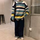 Color-block Striped Knitted Sweater
