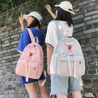 Strawberry Print Ribbon Nylon Backpack