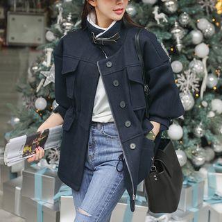 Fleece-collar Wool Blend Field Jacket