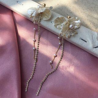 Mother Of Pearl & Beaded Tassel Earrings 1 Pair - White - One Size