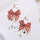 Plaid Bow Faux Pearl & Star Dangle Earring 1 Pair - As Shown In Figure - One Size