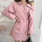 Long-sleeve Cold Shoulder A-line Mini Dress Pink - One Size