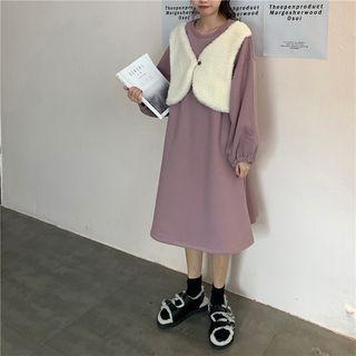 Fleece Panel Midi Pullover Dress