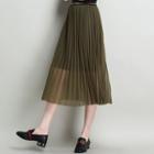 Knit Panel Pleated Midi Skirt