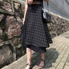 Plaid Panel A-line Midi Skirt