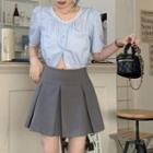 Short-sleeve Striped Blouse Blue - One Size