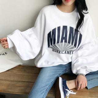 Balloon-sleeve Lettering Oversized Pullover