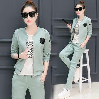 Set: Patch Embroidered Zip Jacket + Sweatpants