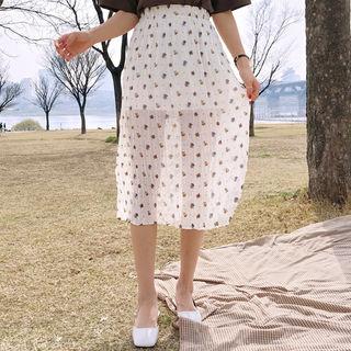 Floral Crinkled Chiffon Midi Skirt