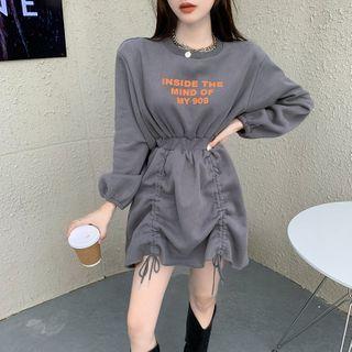 Lettering Drawstring Pullover Dress
