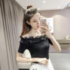 Frill Trim Off-shoulder Short-sleeve Knit Top