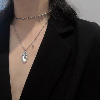 925 Sterling Silver Bird Pendant Layered Choker Necklace