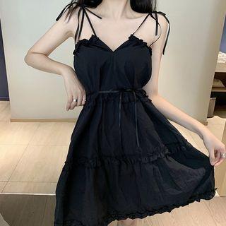 Strappy Open Back A-line Dress Black - One Size