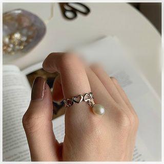 Cut-out Heart Faux Pearl Ring Jz249 - Love Heart - One Size