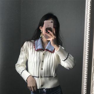Long-sleeve Color Block Ribbed Knit Top