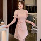 Short-sleeve Sequin Panel Mini A-line Dress