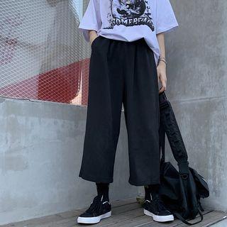 Plain Wide-leg Cropped Pants Black - One Size